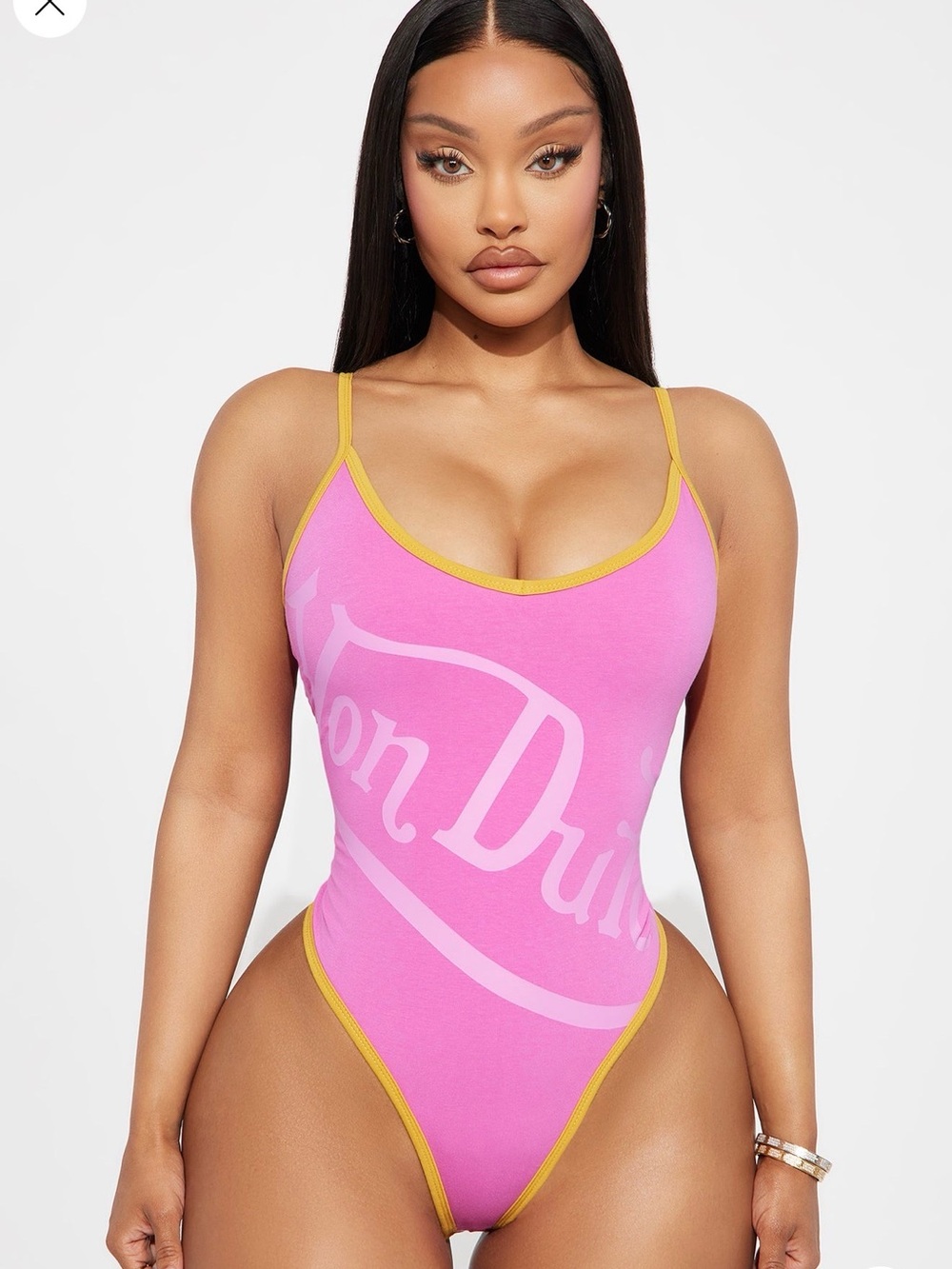 Von Dutch Pink Bodysuit with Yellow Trim